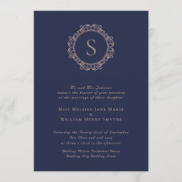 Invitación Elegante Boda de la Marina Rubor Monograma de cobr