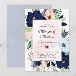 Invitación Elegante Boda de la Marina Rubor Pink Florals