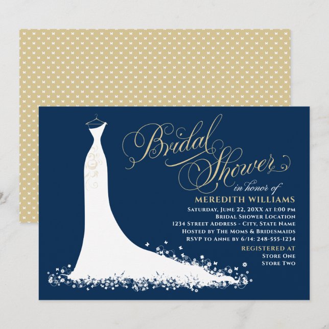 Invitación Elegante Boda de la Marina y ducha de novias con t (Anverso / Reverso)