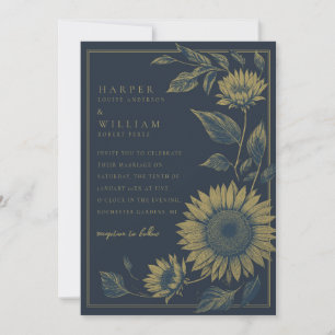 Invitación Elegante boda de la Marina y el Girasol Oro