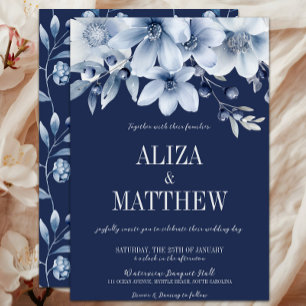 Invitación Elegante Boda de la Marina y la Flora Azul Clara