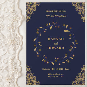 Invitación Elegante Boda de la Marina y la Flora Dorada