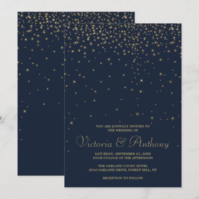 Invitación Elegante Boda de la Marina y las Estrellas de Oro (Anverso / Reverso)