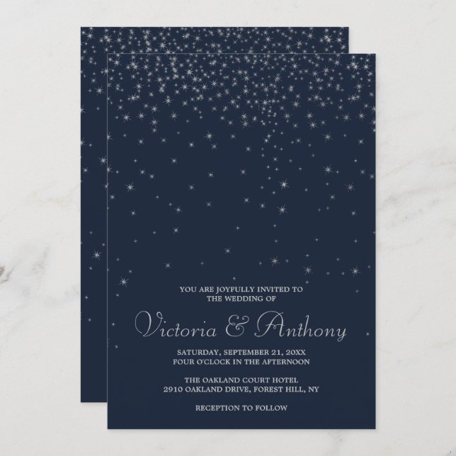 Invitación Elegante Boda de la Marina y las Estrellas de Plat (Anverso / Reverso)