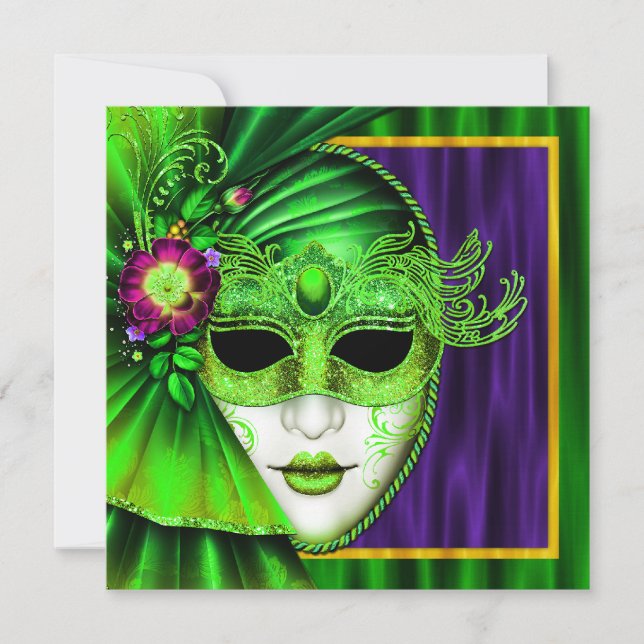 Invitación Elegante Boda de la máscara veneciana Mardi Gras (Anverso)