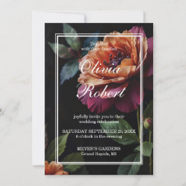 Invitación Elegante Boda de la moody floral rojiza de la durm