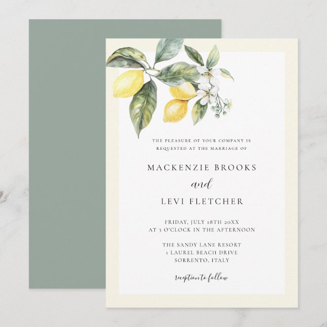 Invitación Elegante Boda de la Naturaleza Amarillo con manteq (Anverso / Reverso)