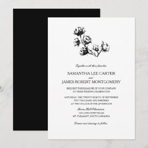 Invitación Elegante Boda de la planta de bolas de algodón bla