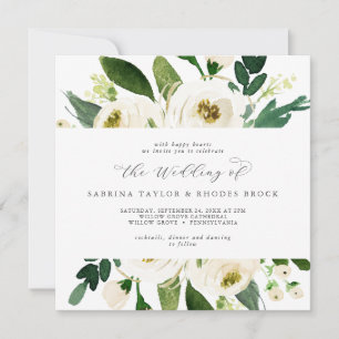 Invitación Elegante Boda de la plaza floral blanca