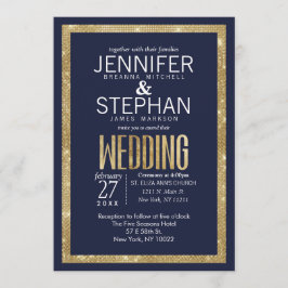 Invitación Elegante Boda de la Serie Azul de Oro de la Marina