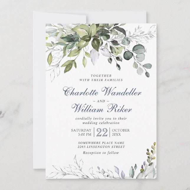 Invitación Elegante Boda de la vegetación del Eucalipto Azul  (Anverso)