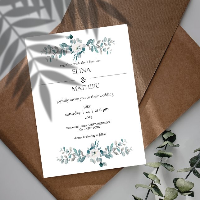 Invitación Elegante boda de la vegetación del eucalipto botán (Subido por el creador)