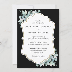 Invitación Elegante Boda de la vegetación del eucalipto negro