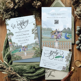 Invitación Elegante Boda de la vegetación del jardín azul de 