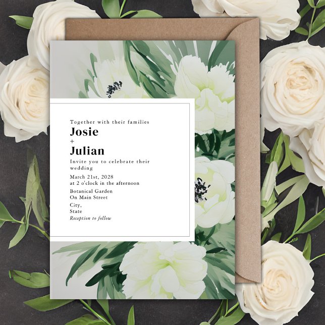 Invitación Elegante Boda de la vegetación floral blanca anémo (Subido por el creador)