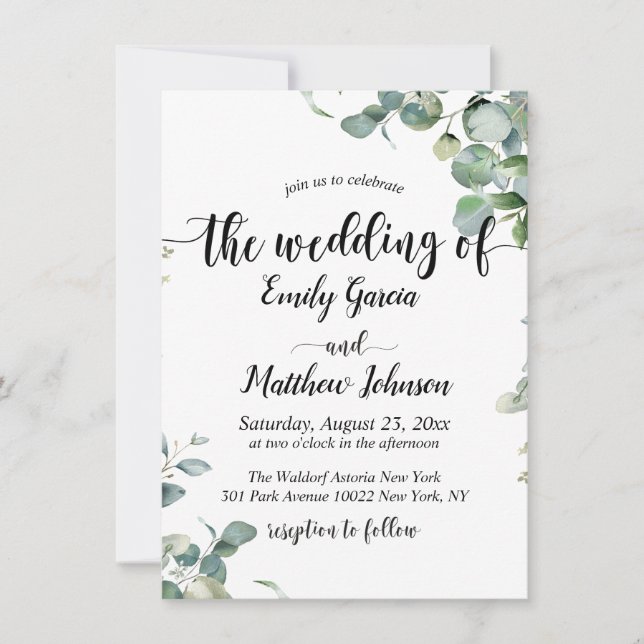 Invitación Elegante Boda de la vegetación floral Eucalyptus (Anverso)
