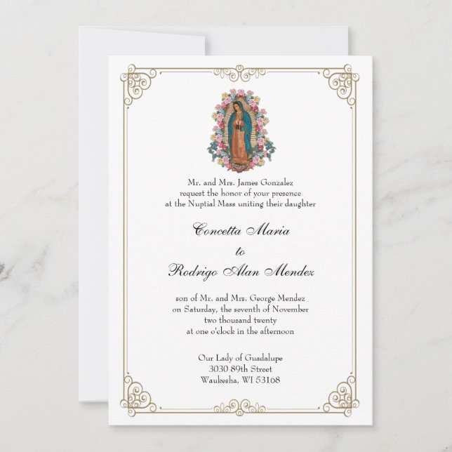 Invitación Elegante Boda de la Virgen Católica Guadalupe (Anverso)