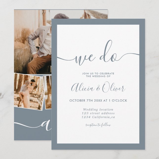 Invitación Elegante boda de las iniciales de la foto de guión (Anverso / Reverso)