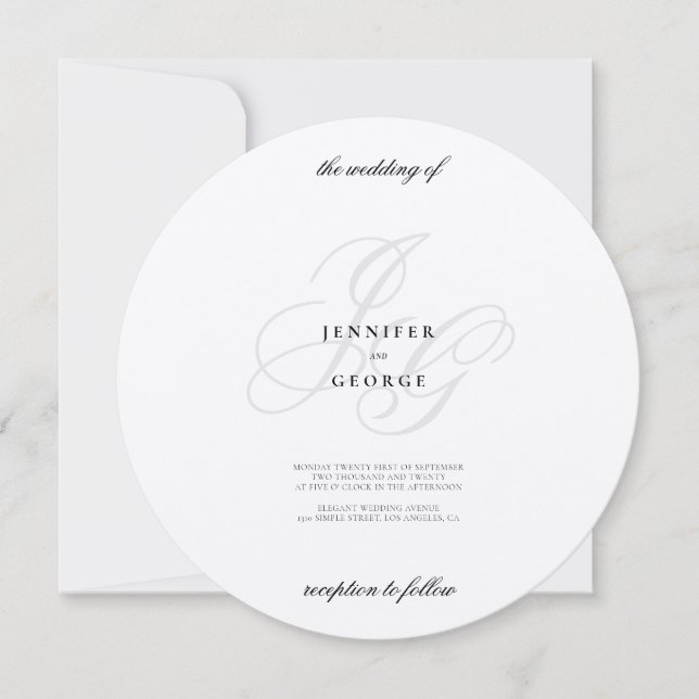 Invitación Elegante boda de las iniciales del monograma metál (Anverso)