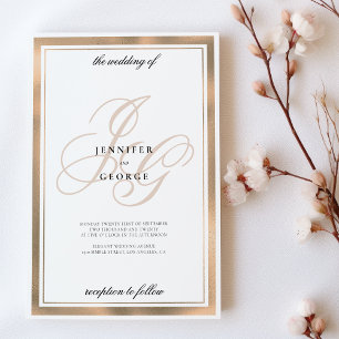 Invitación Elegante boda de las iniciales del monograma oro d