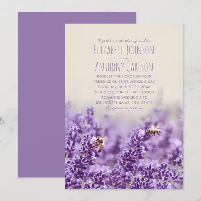 Invitación Elegante Boda de Lavanda Botánica Rústica Floral (Anverso / Reverso)