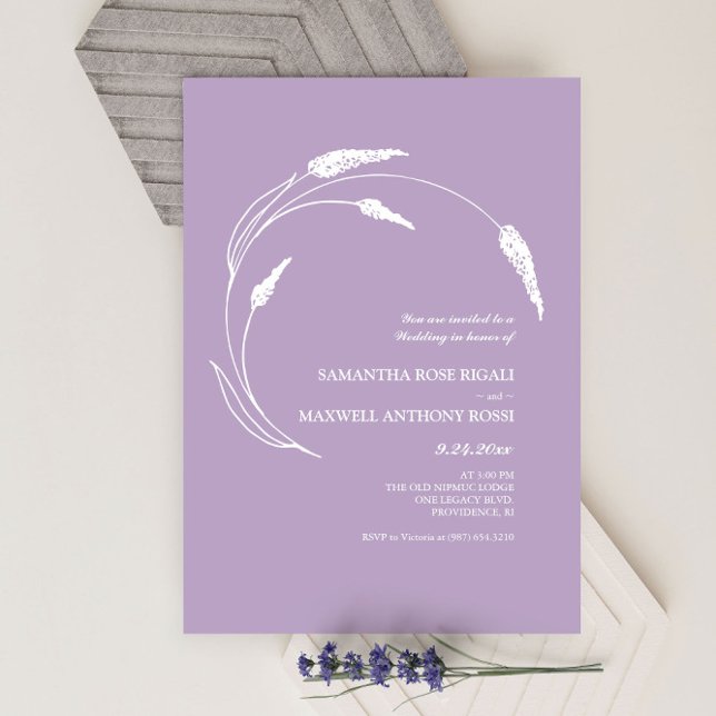Invitación Elegante Boda de lavanda de mano moderna (Lavender wedding invitations minimalist line art and design by Victoria Grigaliunas)
