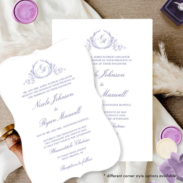 Invitación Elegante Boda de lavanda de monograma formal (Subido por el creador)