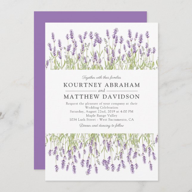 Invitación Elegante Boda de lavanda de verano Floral Lilac (Anverso / Reverso)