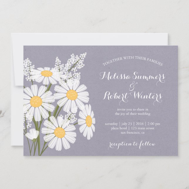Invitación Elegante Boda de Lavanda Floral White Daisies (Anverso)