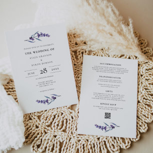 Invitación Elegante Boda de Lavanda todo en una sola invitaci
