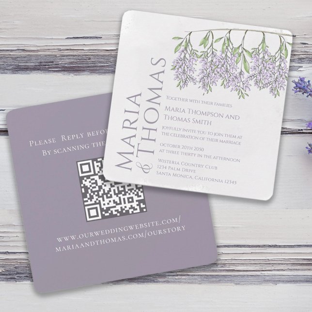 Invitación Elegante Boda de Lavanda Wisteria Personalizado (Watercolor lilac lavender floral typography design. )