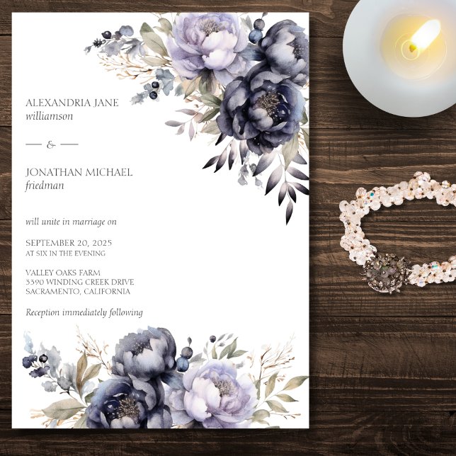 Invitación Elegante Boda de Lavanda y Peonies Negros (Subido por el creador)