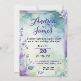 Invitación Elegante boda de lavanda y verde mar pastel