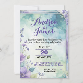 Invitación Elegante boda de lavanda y verde mar pastel