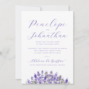 Invitación Elegante Boda de Letra de Acuarela de Lavanda