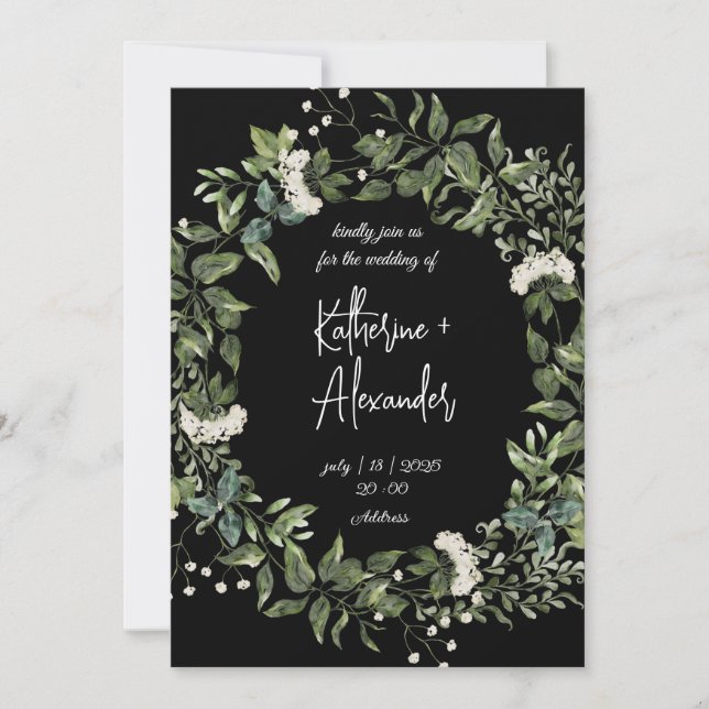 Invitación Elegante boda de Lily Floral Negra (Anverso)