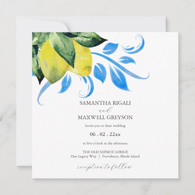 Invitación Elegante Boda de limón y oliage (Anverso)