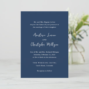 Invitación Elegante Boda de limpieza azul de la Marina