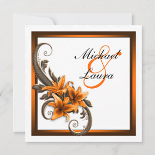 Invitación Elegante boda de lirio asiático negro y naranja