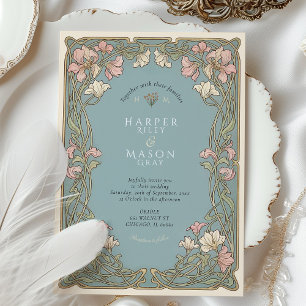 Invitación Elegante boda de lirio rosa Art Nouveau