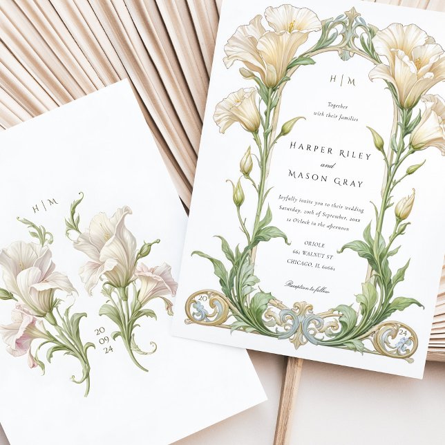 Invitación Elegante Boda de Lisianthus Art Nouveau (Subido por el creador)