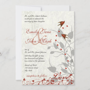 Invitación Elegante Boda de los Corazones Rojo y Gris