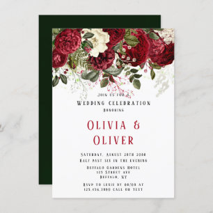 Invitación Elegante Boda de los Peonies Rojos de Ruby