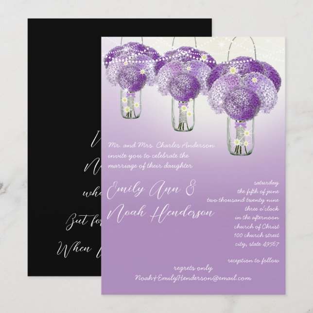 Invitación Elegante Boda de luciérnagas Lilac Purple Mason Ja (Anverso / Reverso)