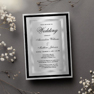 Invitación Elegante Boda de Lujo Chic Plata y Negro