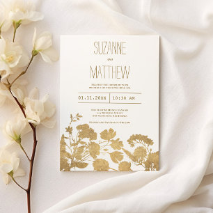 Invitación Elegante Boda de lujo de flores silvestres de oro 
