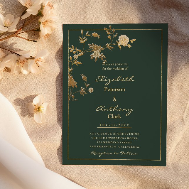 Invitación Elegante Boda de lujo dorado verde malva (Elegant mauve green gold floral luxury Wedding )