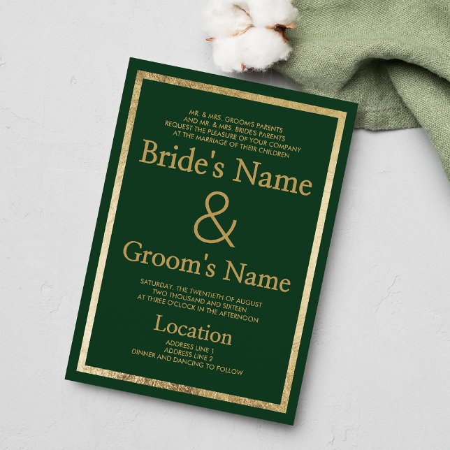 Invitación Elegante Boda de lujo dorado verde oscuro (Elegant dark green gold luxury Wedding )