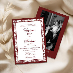 Invitación Elegante Boda de Lujo en Burgundy con Foto Antiguo