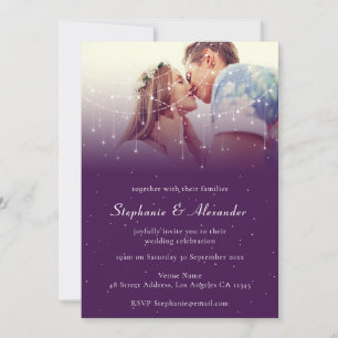 Invitación Elegante Boda de luz de cadena púrpura fotográfica